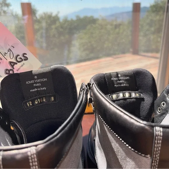 Louis Button: Alps Patches Oberkampf Canvas Calf Leather Ankle Boots - Picture 9 of 13